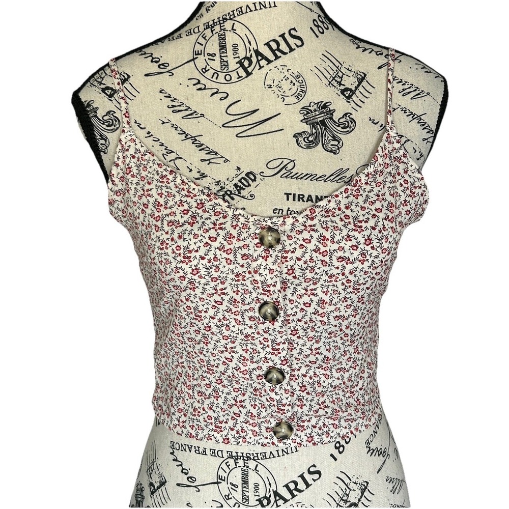 Women's Mahina Floral Sleeveless Crop Top Red White Size M‎ Cottagecore